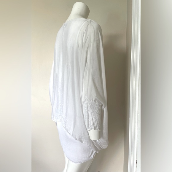 M Made in Italy WHITE Criss Cross Drape Front Silk Blend Blouse Size Large - Picture 4 of 9